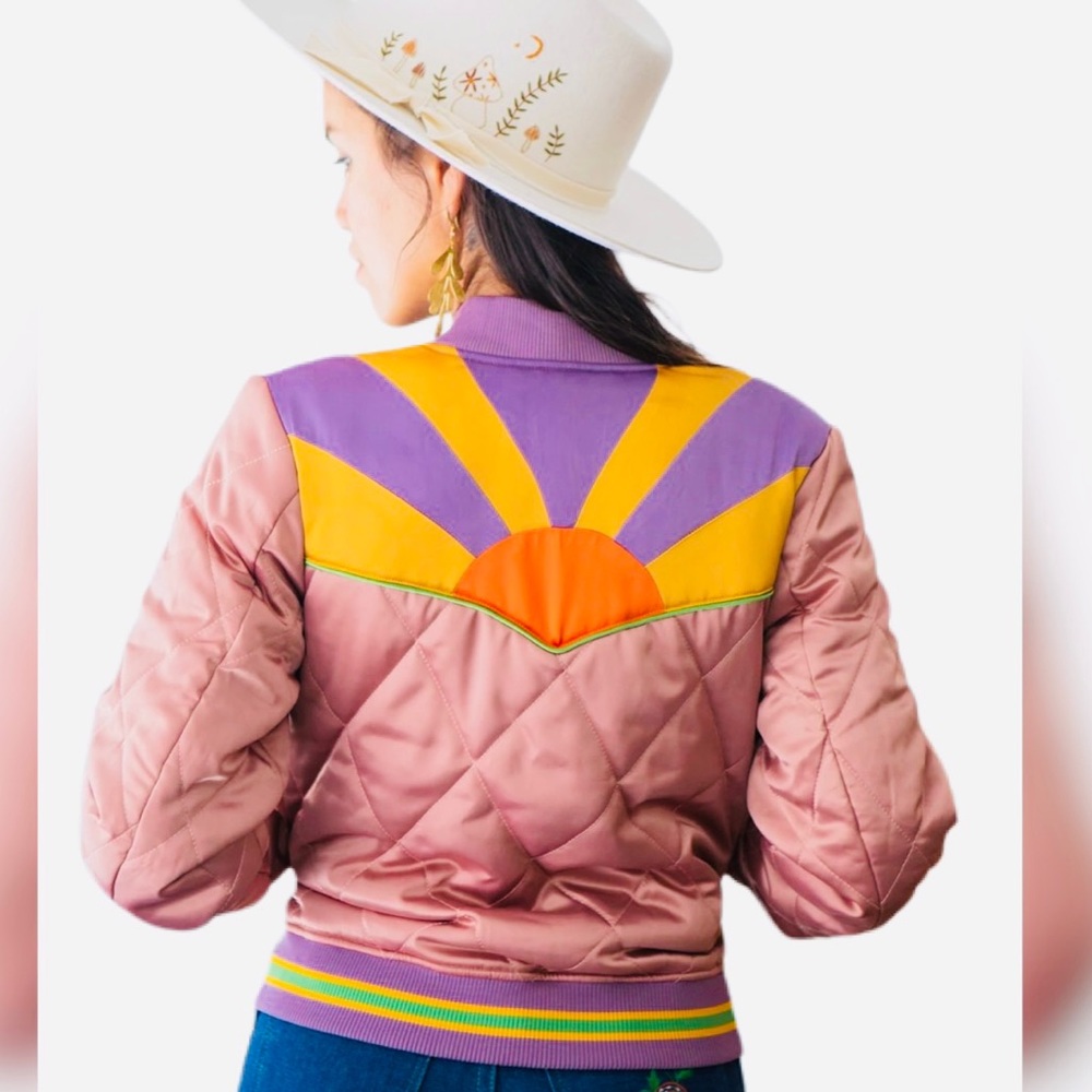 Classic Rock Couture Dusted Rose Rising Sun Bomber Jacket, s, NWOT